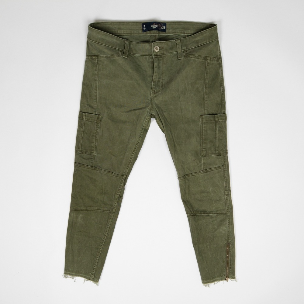 Hollister Olive Green Cargo Pants Ankle Zip Raw Hem Stretch‎ Women's Size 7